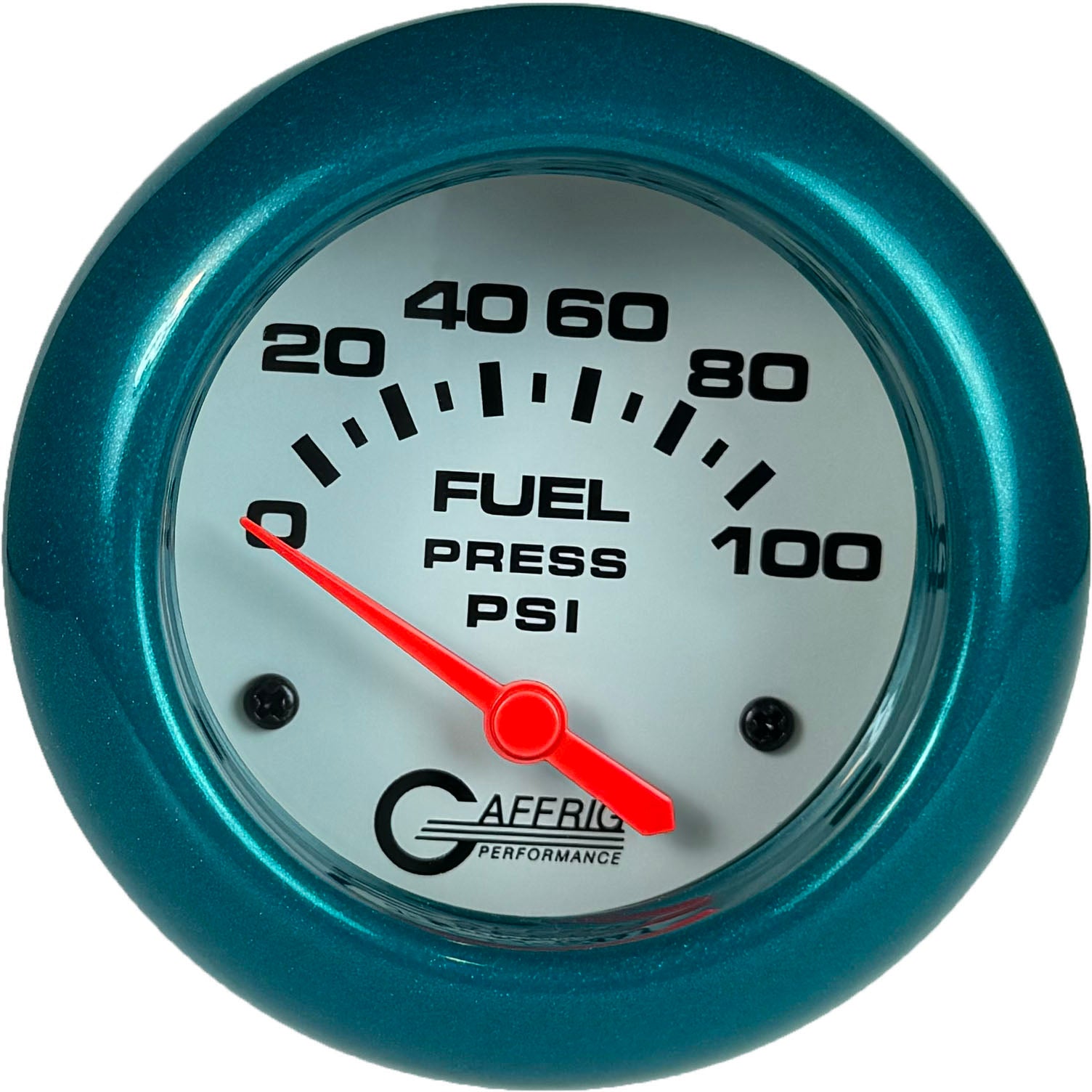 GAFFRIG PART #13008 2 5/8 INCH ELECTRIC FUEL PRESSURE GAUGE 0-100 PSI - INCLUDES SENDER WHITE TEAL