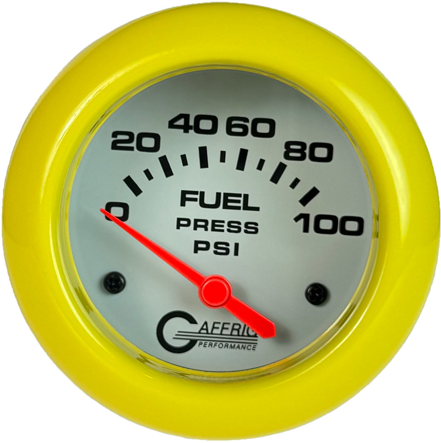 GAFFRIG PART #13008 2 5/8 INCH ELECTRIC FUEL PRESSURE GAUGE 0-100 PSI - INCLUDES SENDER WHITE YELLOW