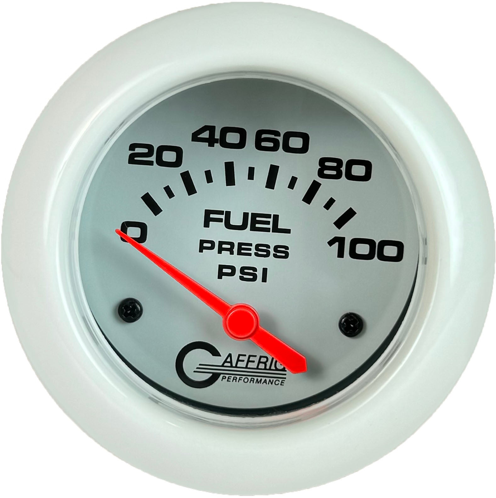 GAFFRIG PART #13008 2 5/8 INCH ELECTRIC FUEL PRESSURE GAUGE 0-100 PSI - INCLUDES SENDER WHITE WHITE