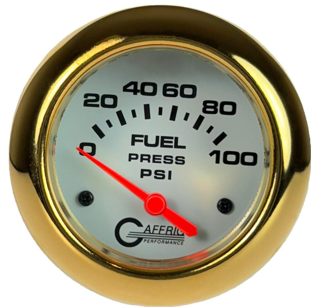 GAFFRIG PART #13008 2 5/8 INCH ELECTRIC FUEL PRESSURE GAUGE 0-100 PSI - INCLUDES SENDER WHITE GOLD