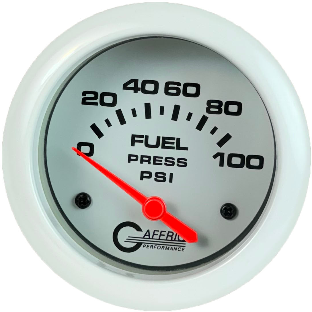 GAFFRIG PART #13008 2 5/8 INCH ELECTRIC FUEL PRESSURE GAUGE 0-100 PSI - INCLUDES SENDER WHITE NO FAT RIM (STANDARD)