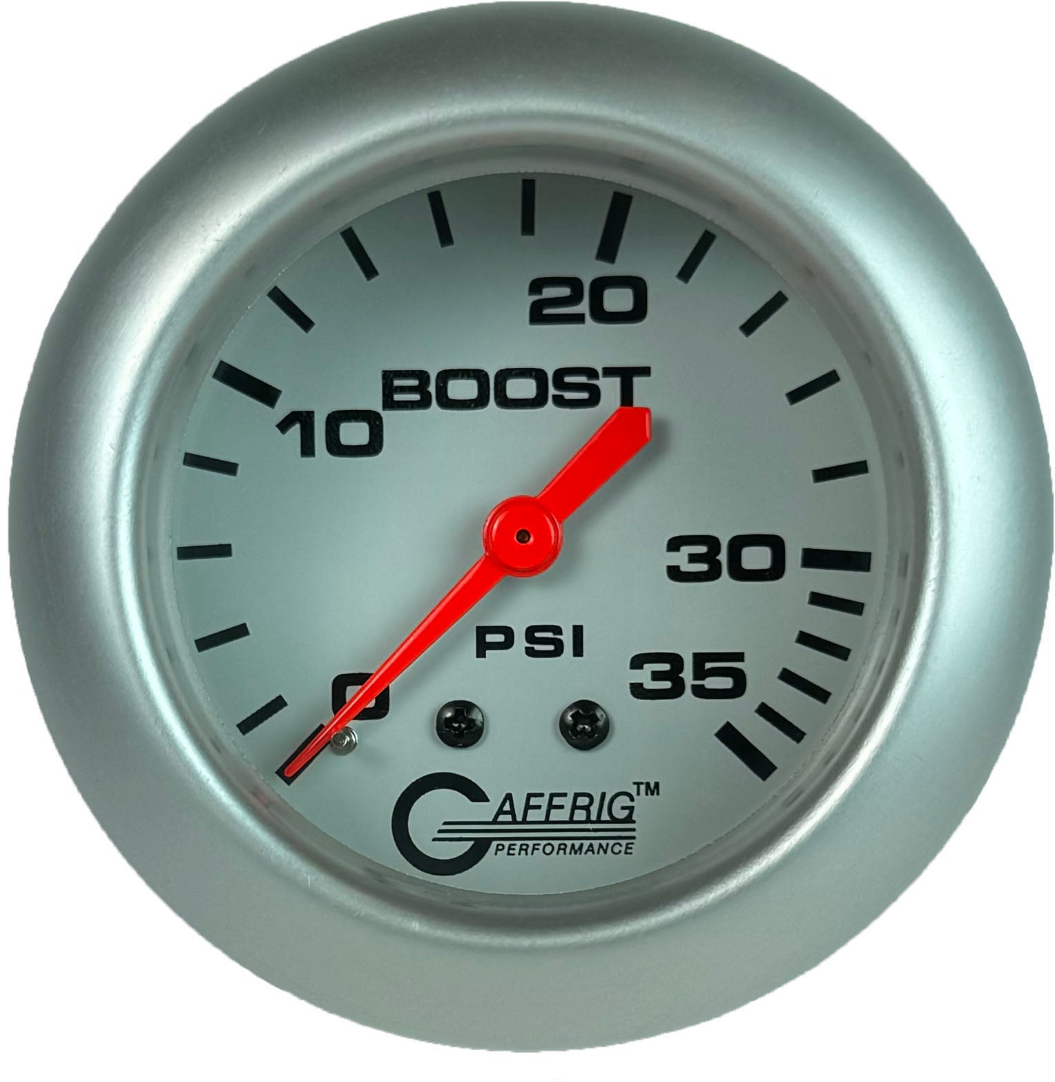 GAFFRIG PART #13010 2 5/8 INCH MECHANICAL BOOST GAUGE 0-35 PSI WHITE PLATINUM