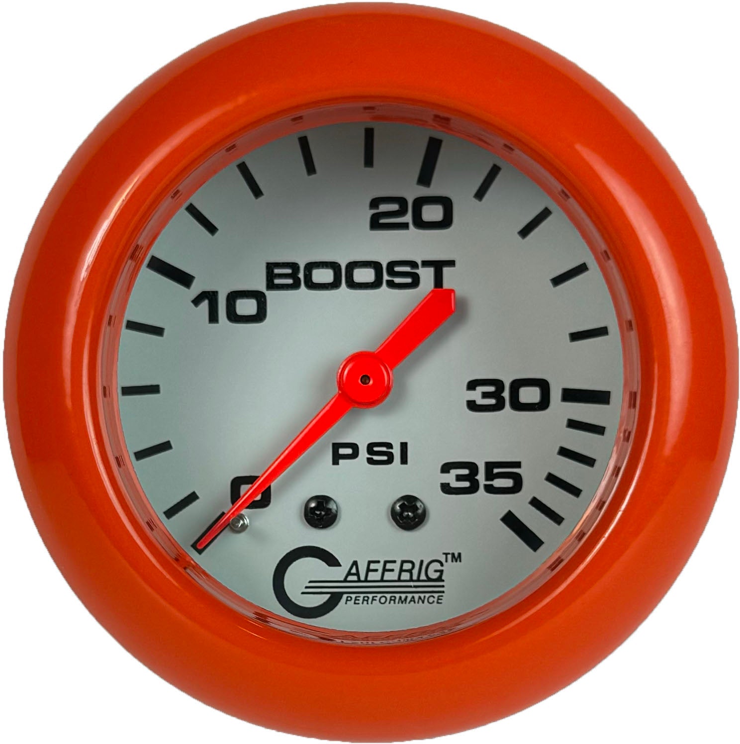 GAFFRIG PART #13010 2 5/8 INCH MECHANICAL BOOST GAUGE 0-35 PSI WHITE ORANGE