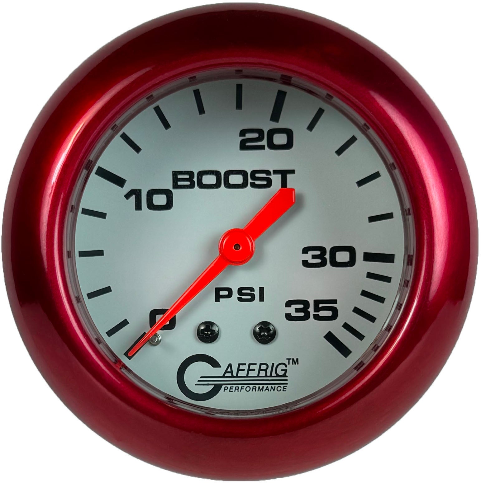 GAFFRIG PART #13010 2 5/8 INCH MECHANICAL BOOST GAUGE 0-35 PSI WHITE RED
