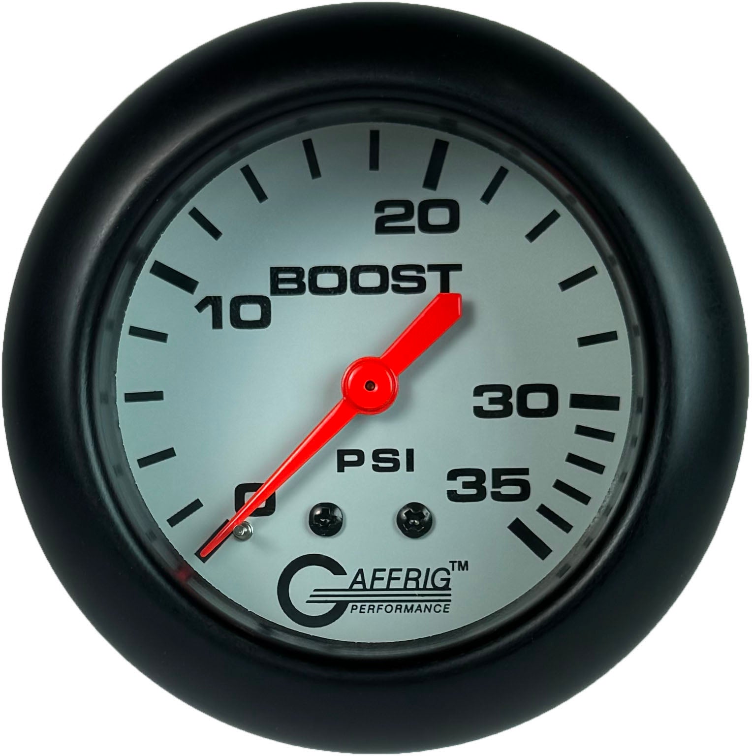 GAFFRIG PART #13010 2 5/8 INCH MECHANICAL BOOST GAUGE 0-35 PSI WHITE BLACK