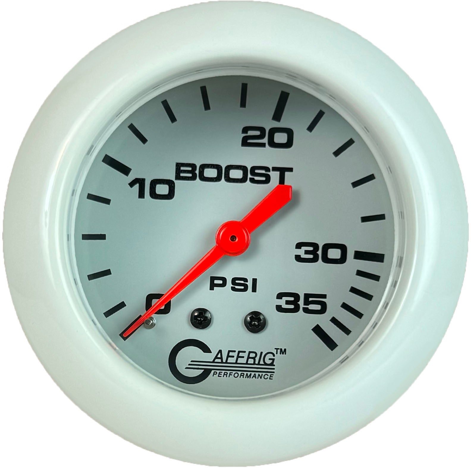 GAFFRIG PART #13010 2 5/8 INCH MECHANICAL BOOST GAUGE 0-35 PSI WHITE WHITE