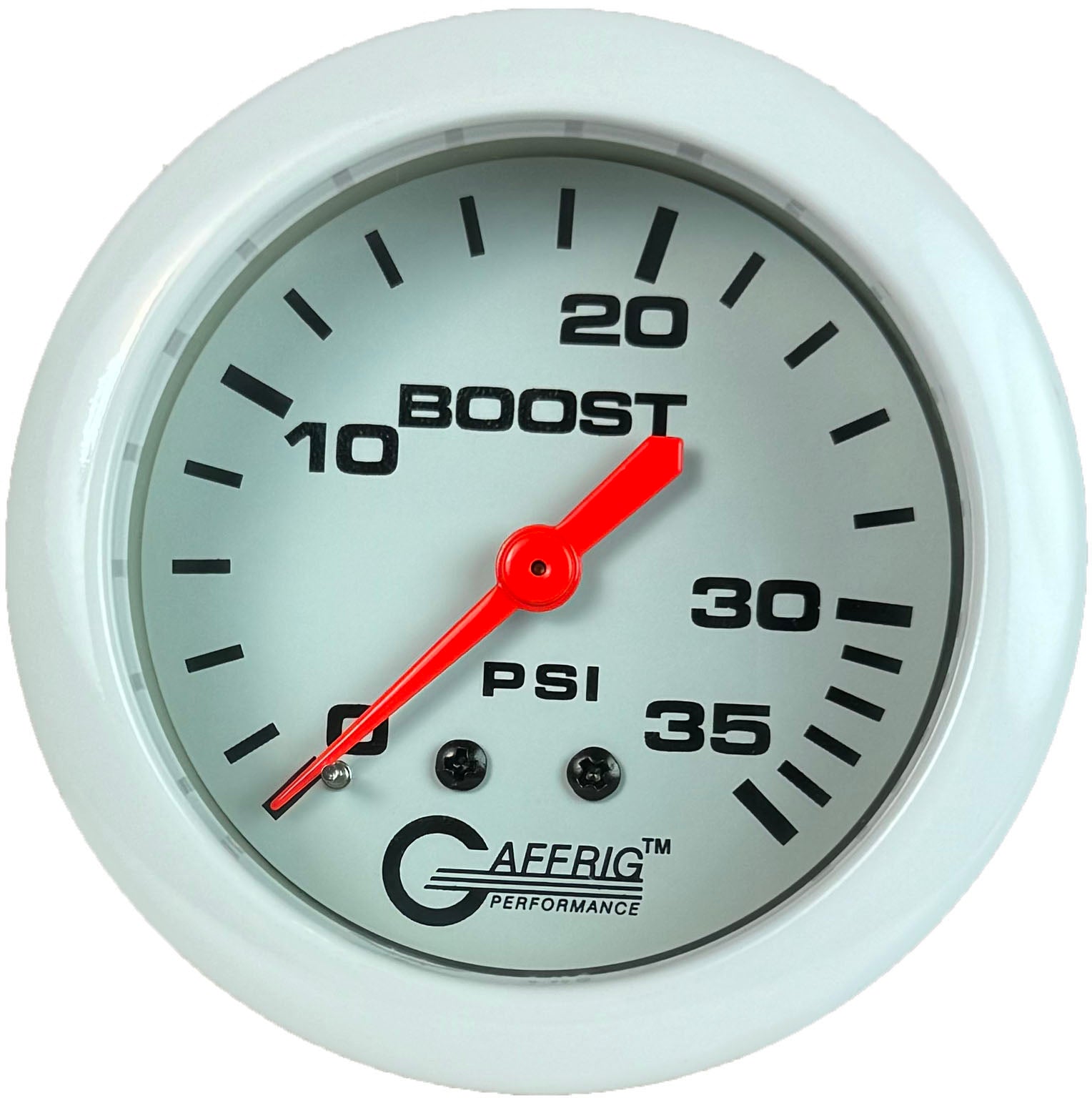 GAFFRIG PART #13010 2 5/8 INCH MECHANICAL BOOST GAUGE 0-35 PSI WHITE NO FAT RIM (STANDARD)