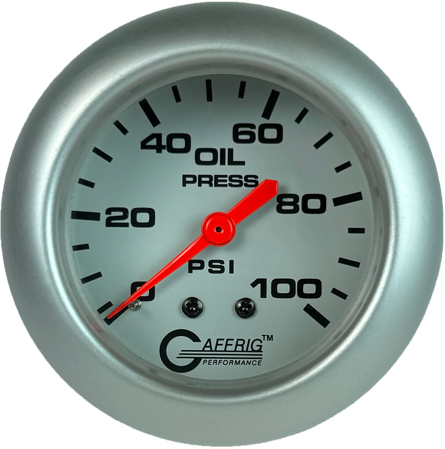 GAFFRIG PART #13011 2 5/8 INCH MECHANICAL OIL PRESSURE 0-100 PSI WHITE PLATINUM