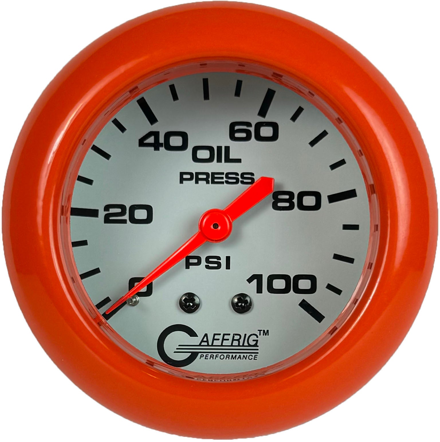 GAFFRIG PART #13011 2 5/8 INCH MECHANICAL OIL PRESSURE 0-100 PSI WHITE ORANGE