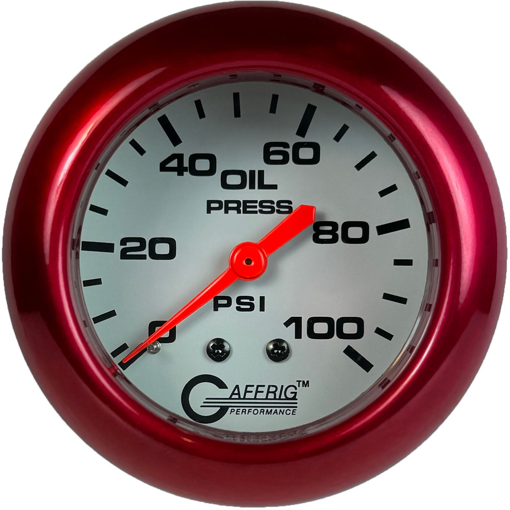 GAFFRIG PART #13011 2 5/8 INCH MECHANICAL OIL PRESSURE 0-100 PSI WHITE RED