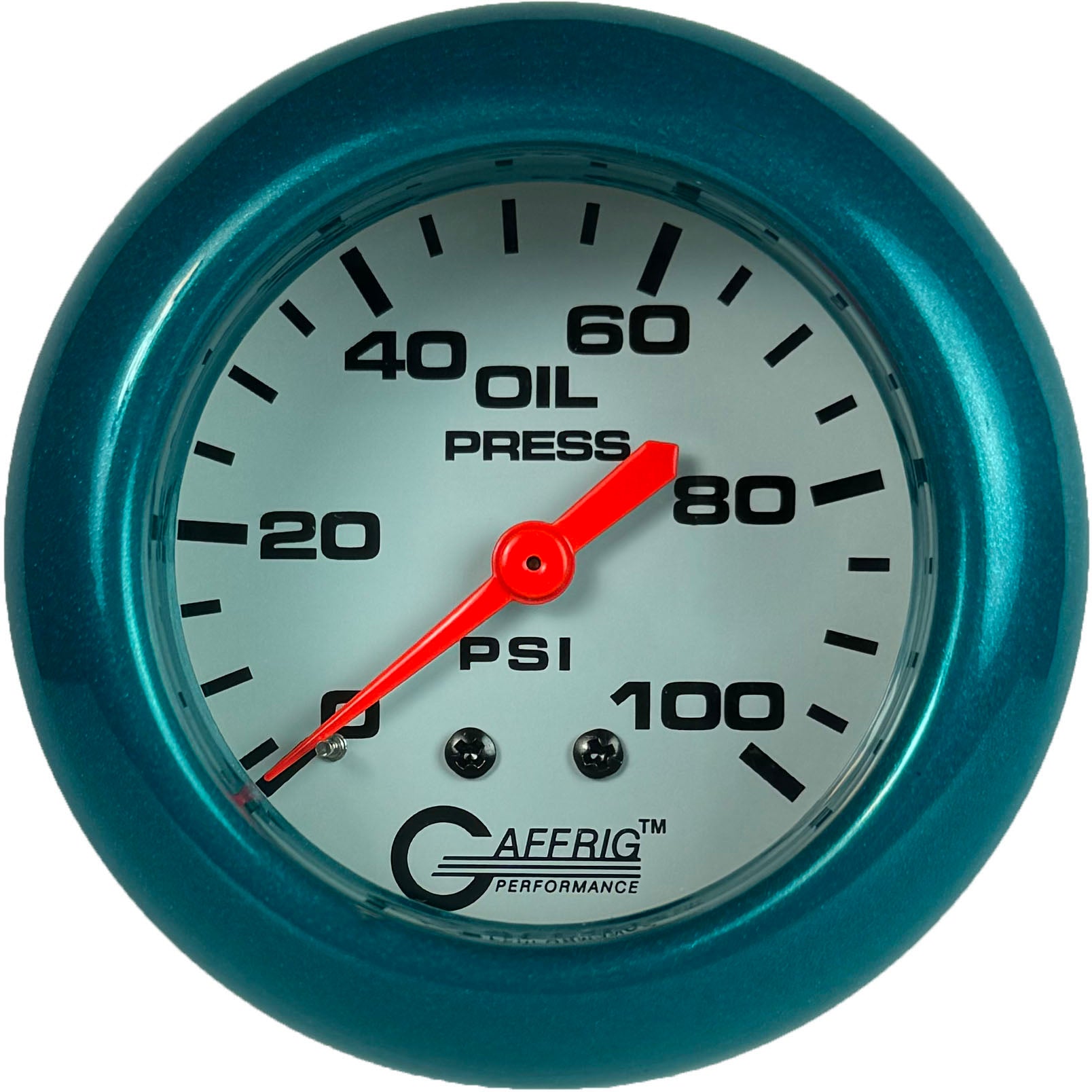 GAFFRIG PART #13011 2 5/8 INCH MECHANICAL OIL PRESSURE 0-100 PSI WHITE TEAL