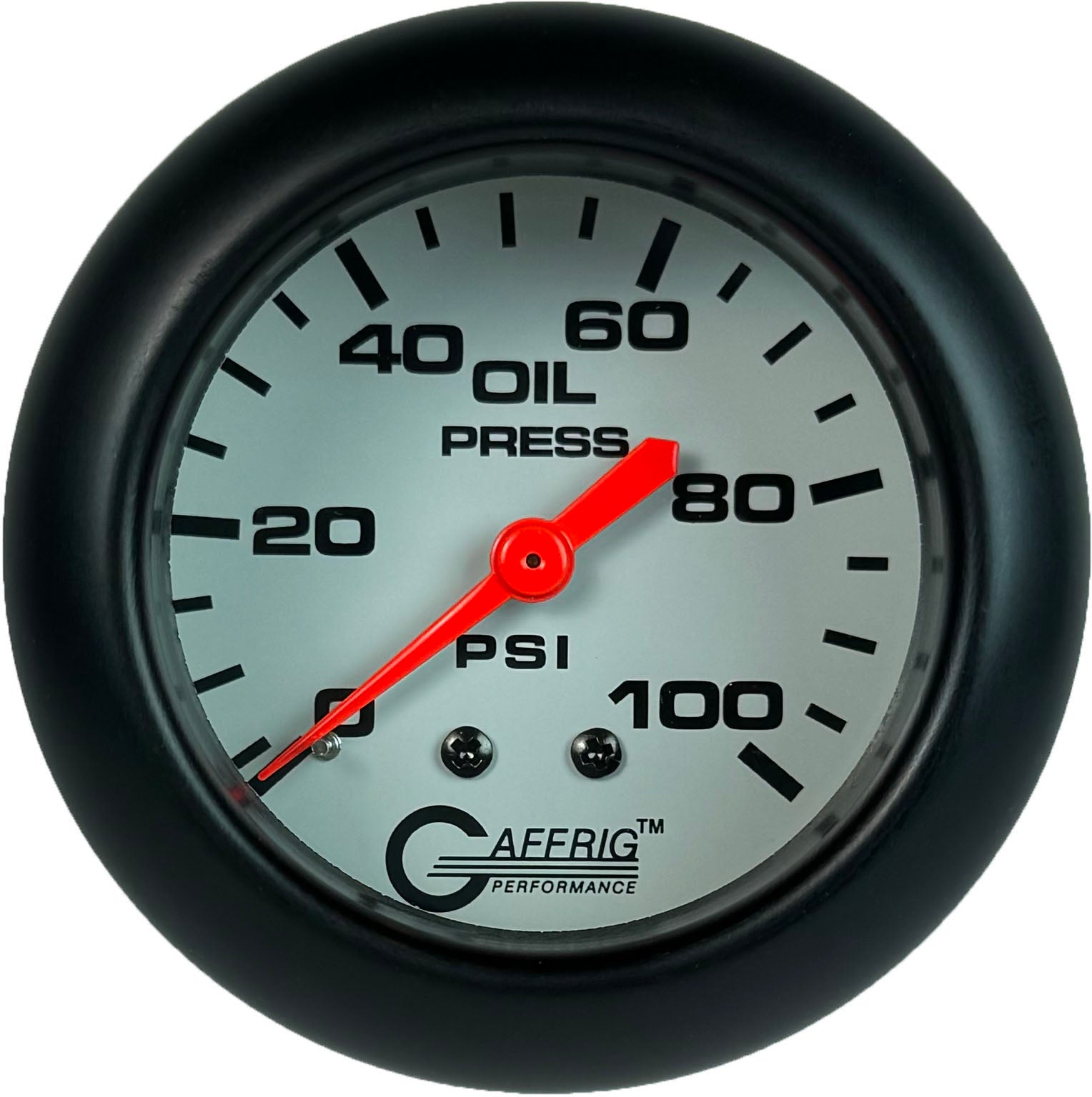 GAFFRIG PART #13011 2 5/8 INCH MECHANICAL OIL PRESSURE 0-100 PSI WHITE BLACK