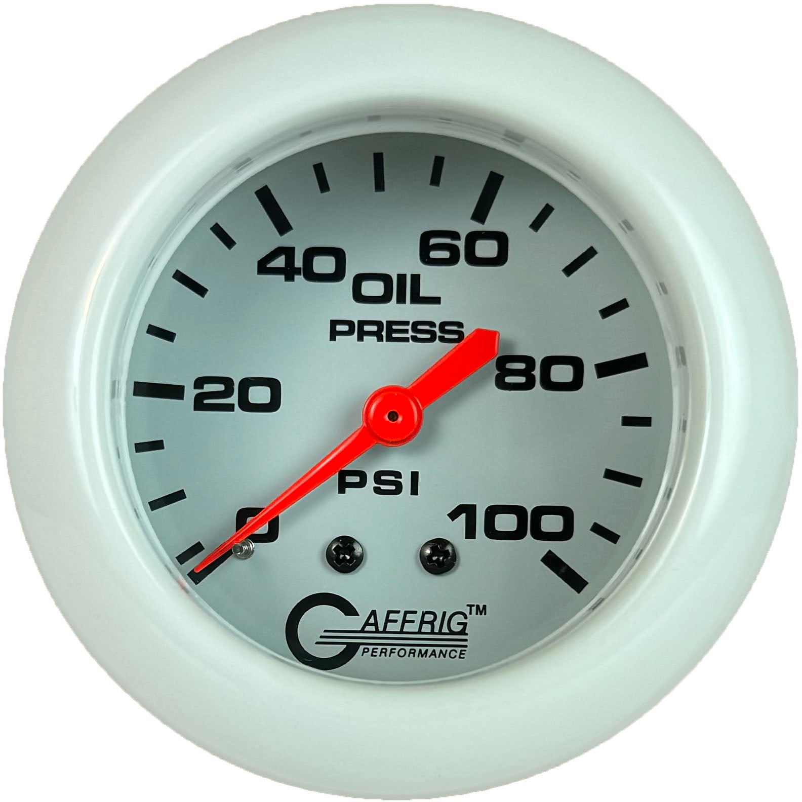 GAFFRIG PART #13011 2 5/8 INCH MECHANICAL OIL PRESSURE 0-100 PSI WHITE WHITE