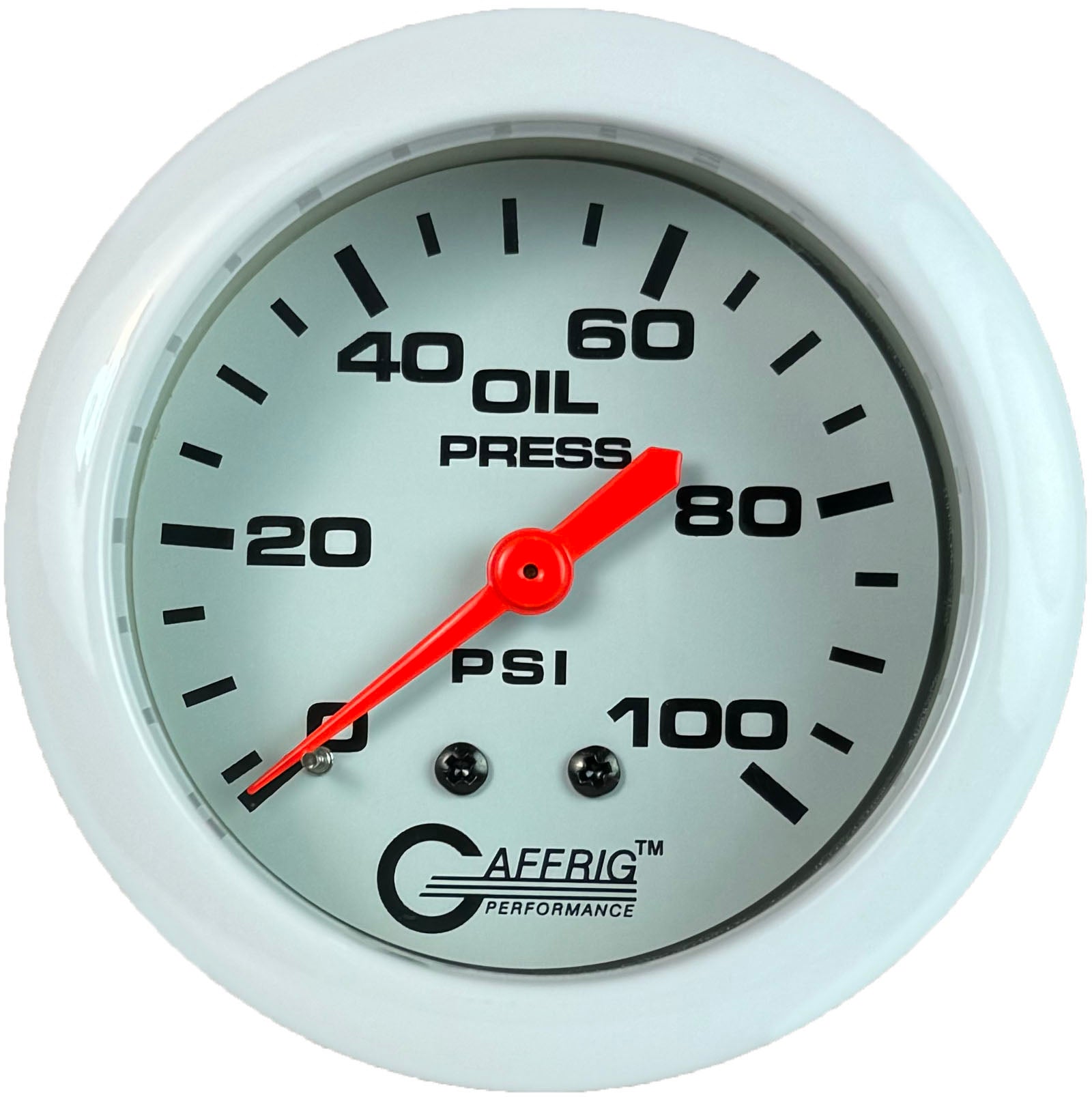 GAFFRIG PART #13011 2 5/8 INCH MECHANICAL OIL PRESSURE 0-100 PSI WHITE NO FAT RIM (STANDARD)