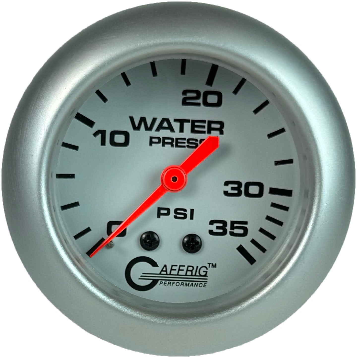 GAFFRIG PART #13014 2 5/8 INCH MECHANICAL WATER PRESSURE GAUGE 0-35 PSI WHITE PLATINUM