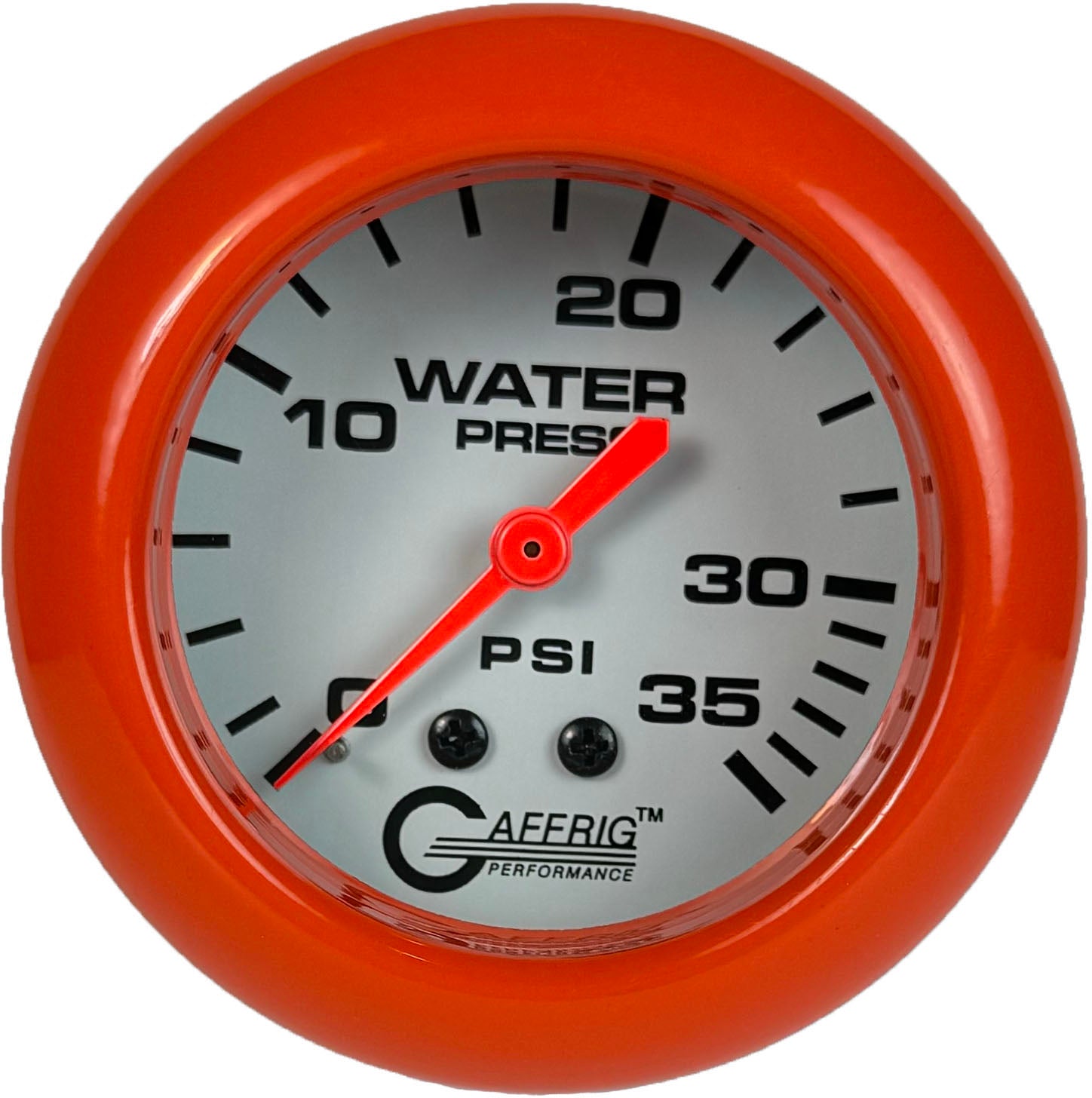 GAFFRIG PART #13014 2 5/8 INCH MECHANICAL WATER PRESSURE GAUGE 0-35 PSI WHITE ORANGE