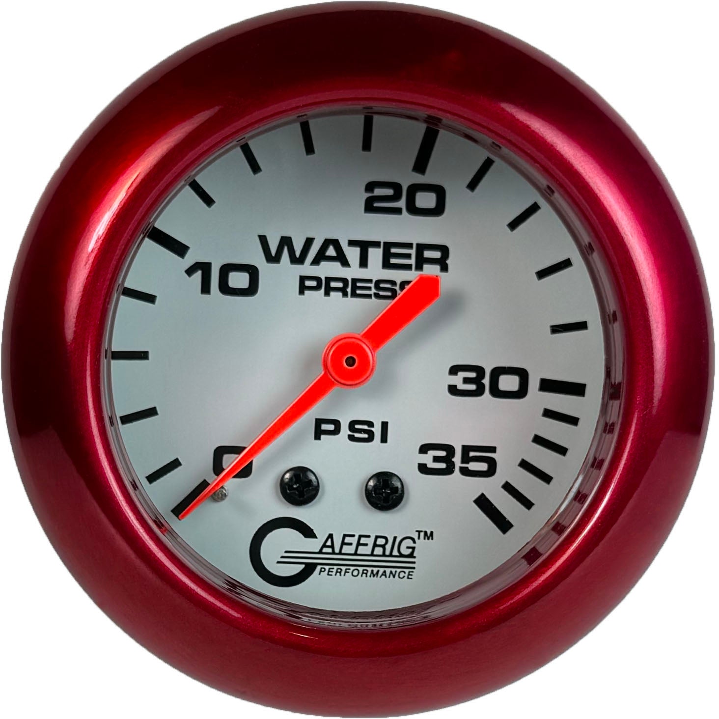 GAFFRIG PART #13014 2 5/8 INCH MECHANICAL WATER PRESSURE GAUGE 0-35 PSI WHITE RED