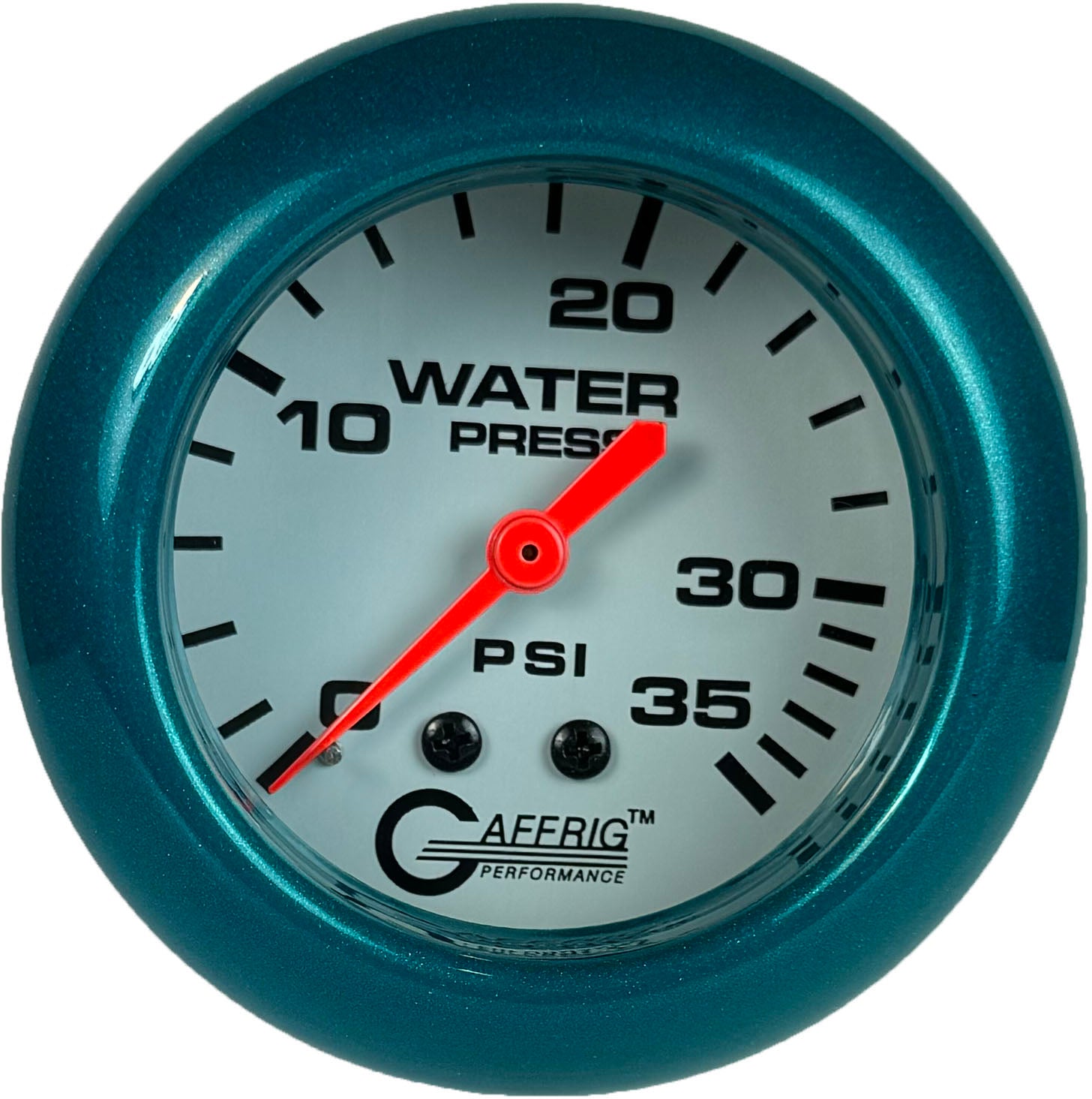 GAFFRIG PART #13014 2 5/8 INCH MECHANICAL WATER PRESSURE GAUGE 0-35 PSI WHITE TEAL
