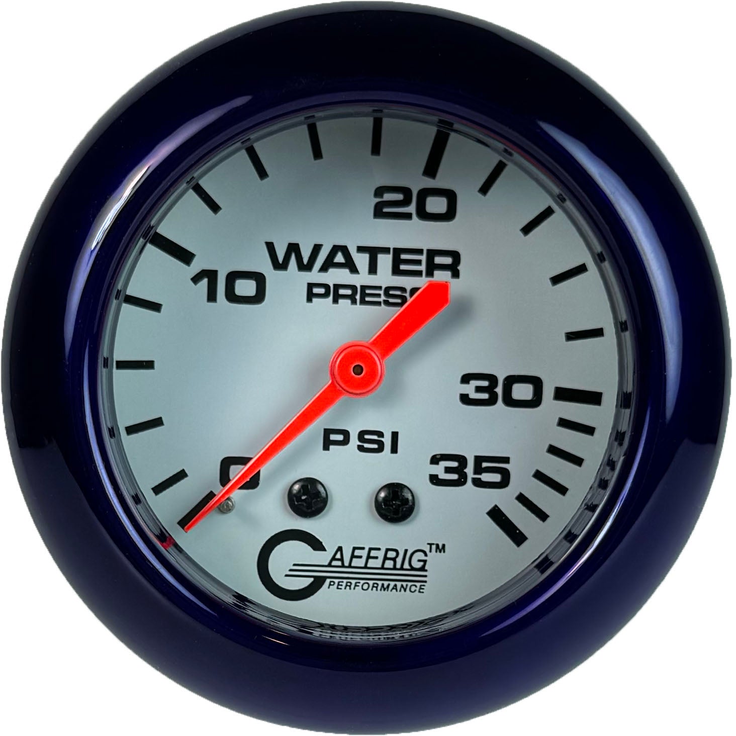 GAFFRIG PART #13014 2 5/8 INCH MECHANICAL WATER PRESSURE GAUGE 0-35 PSI WHITE PURPLE
