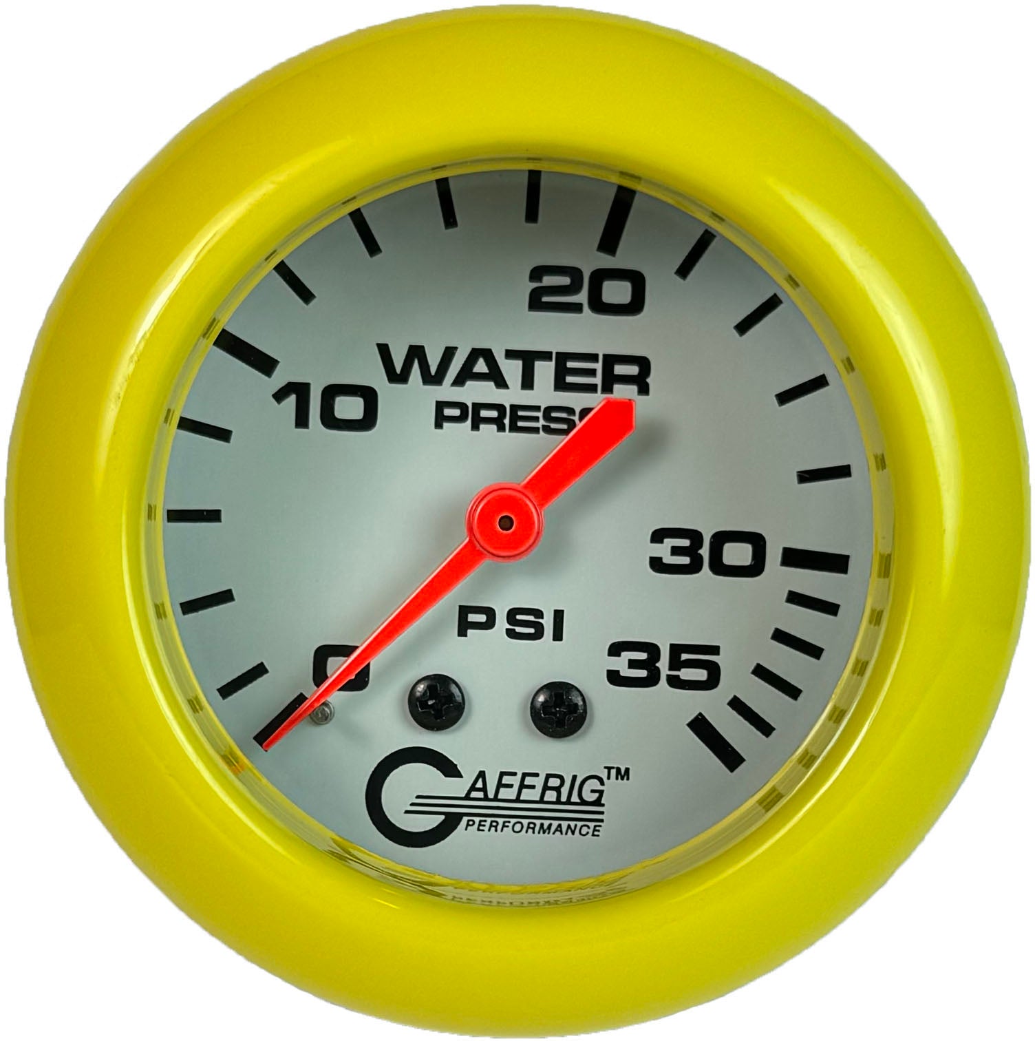GAFFRIG PART #13014 2 5/8 INCH MECHANICAL WATER PRESSURE GAUGE 0-35 PSI WHITE YELLOW