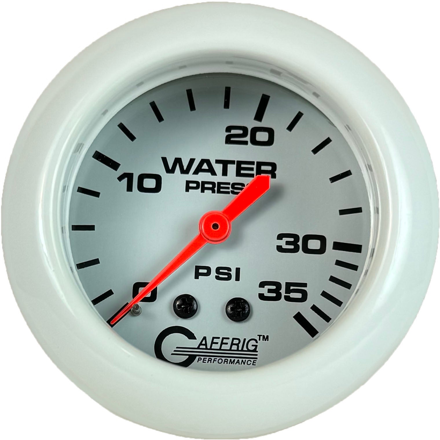 GAFFRIG PART #13014 2 5/8 INCH MECHANICAL WATER PRESSURE GAUGE 0-35 PSI WHITE WHITE