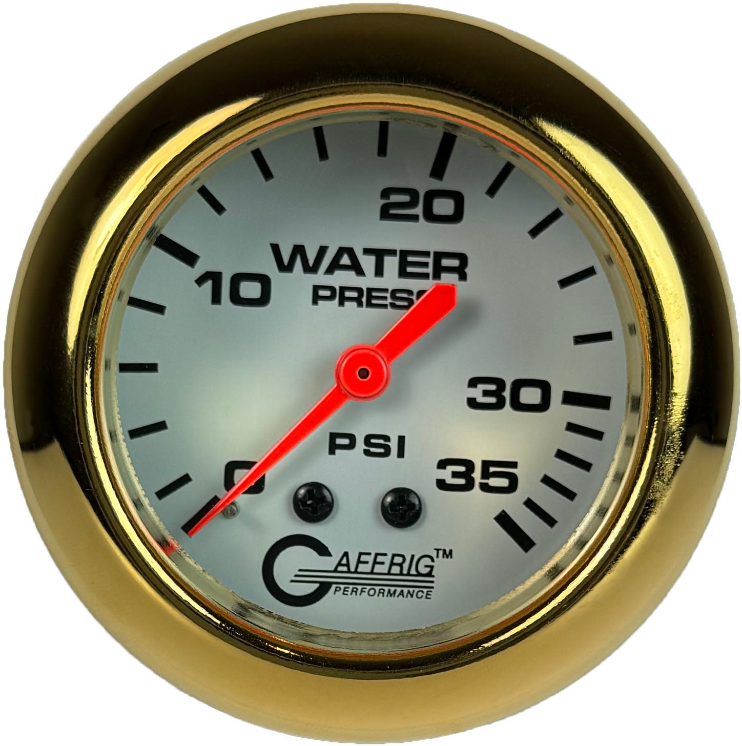 GAFFRIG PART #13014 2 5/8 INCH MECHANICAL WATER PRESSURE GAUGE 0-35 PSI WHITE GOLD