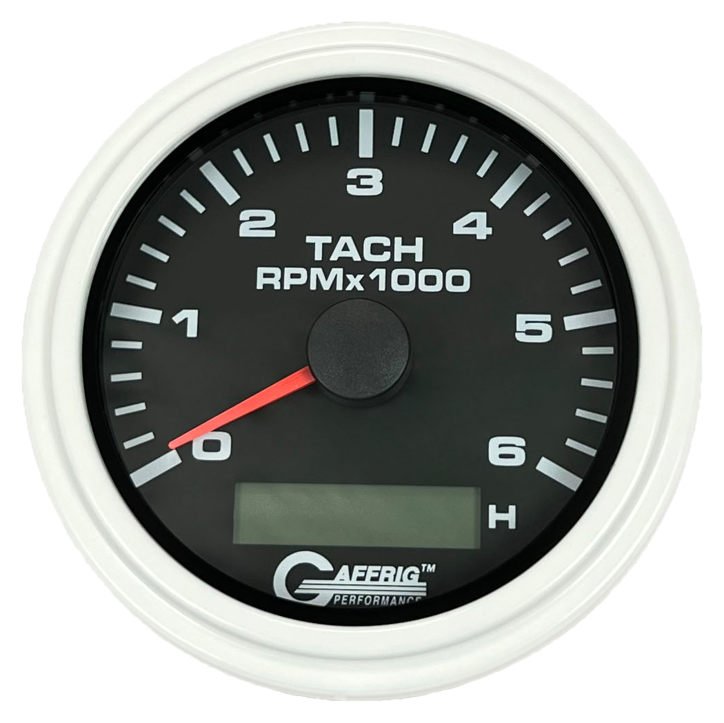 #184258 3 3/8 INCH ELECTRIC TACH/HOUR METER 0-6000 RPM BLACK White / Step