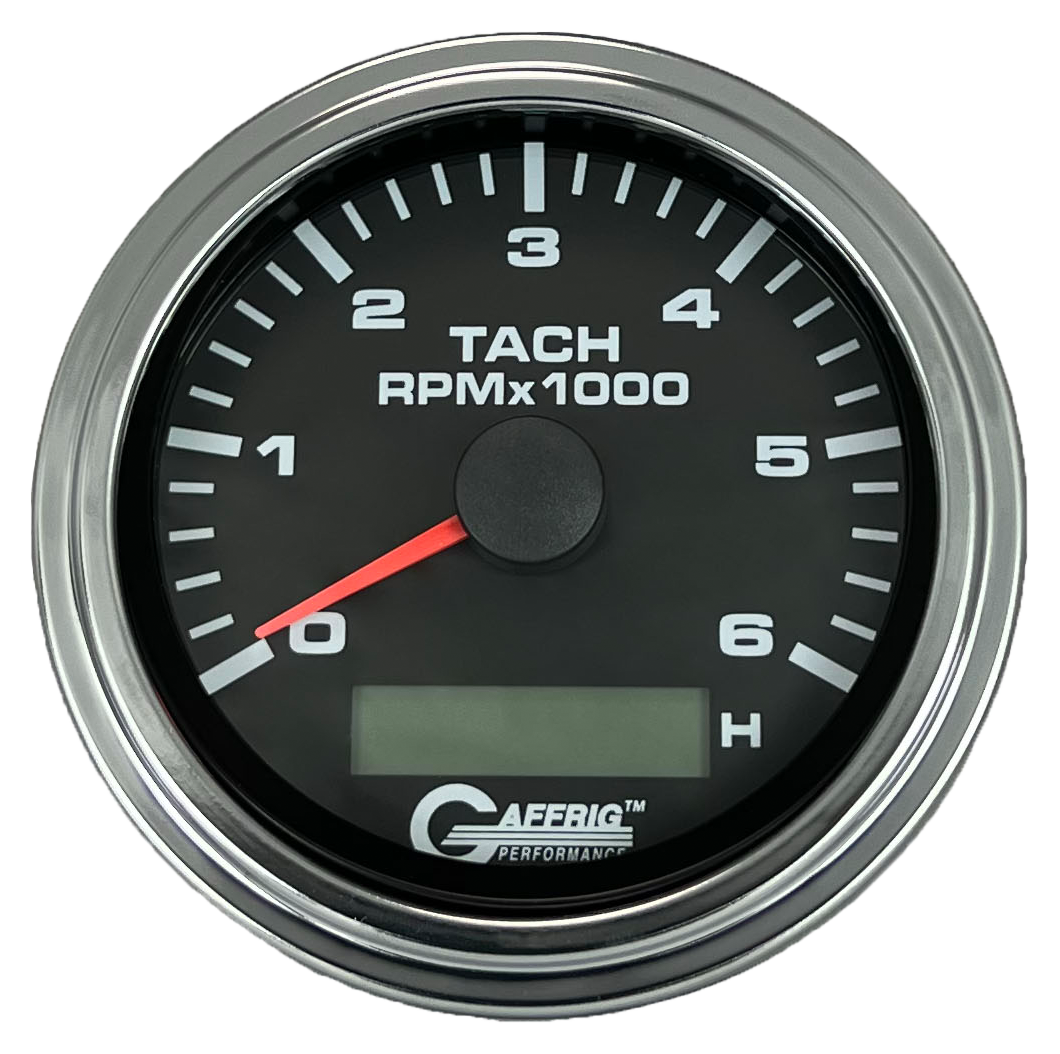 #184258 3 3/8 INCH ELECTRIC TACH/HOUR METER 0-6000 RPM BLACK Chrome / Step