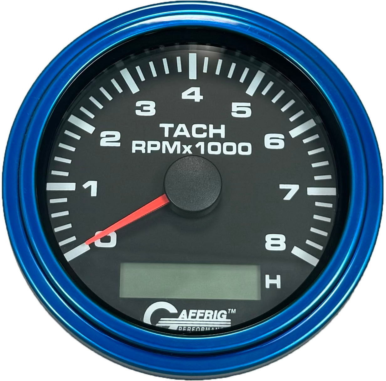 GAFFRIG PART #184260 3 3/8 INCH ELECTRIC TACH/HOUR METER GUAGE 0-8000 RPM BLACK BLUE / STEP RIM