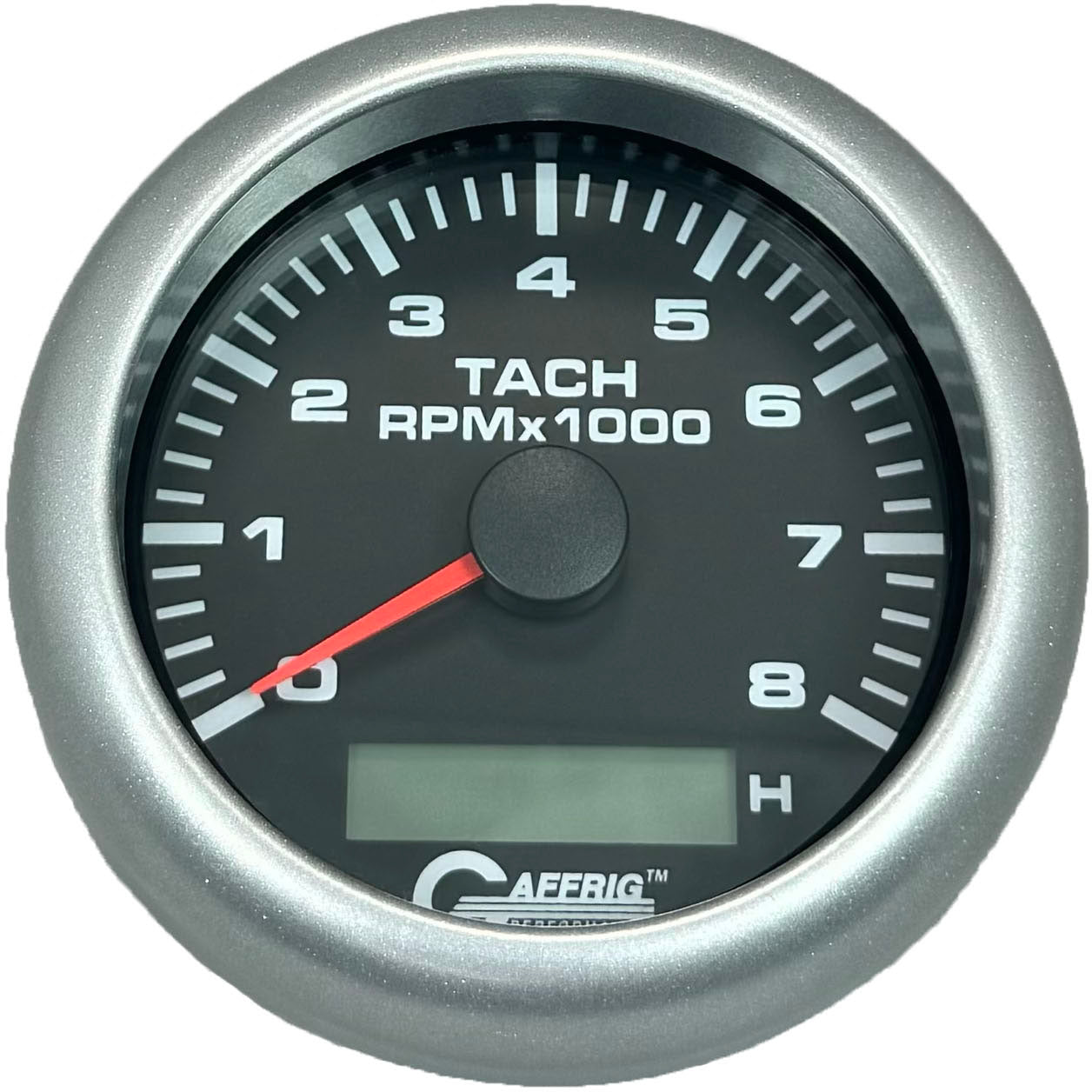 GAFFRIG PART #184260 3 3/8 INCH ELECTRIC TACH/HOUR METER GUAGE 0-8000 RPM BLACK PLATINUM / STEP RIM