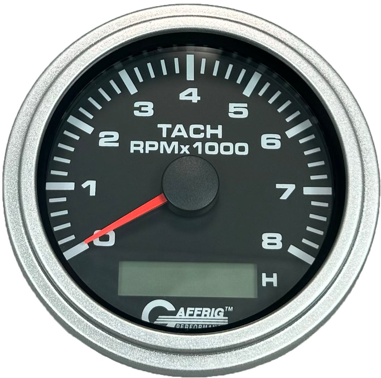 GAFFRIG PART #184260 3 3/8 INCH ELECTRIC TACH/HOUR METER GUAGE 0-8000 RPM BLACK PLATINUM / STEP RIM