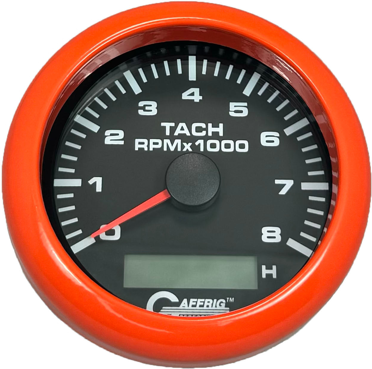 GAFFRIG PART #184260 3 3/8 INCH ELECTRIC TACH/HOUR METER GUAGE 0-8000 RPM BLACK ORANGE / STEP RIM