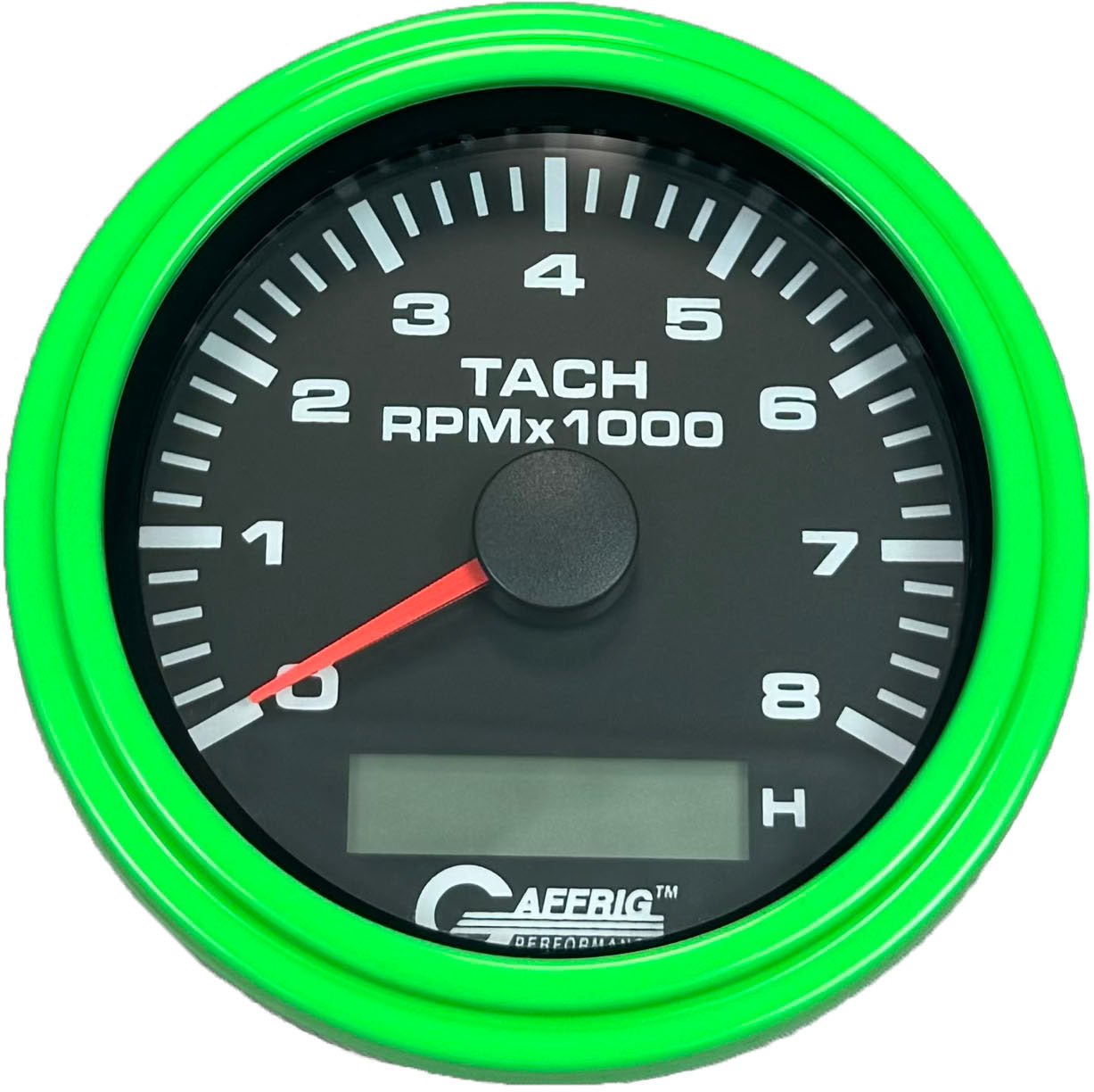 GAFFRIG PART #184260 3 3/8 INCH ELECTRIC TACH/HOUR METER GUAGE 0-8000 RPM BLACK LIME GREEN / STEP RIM