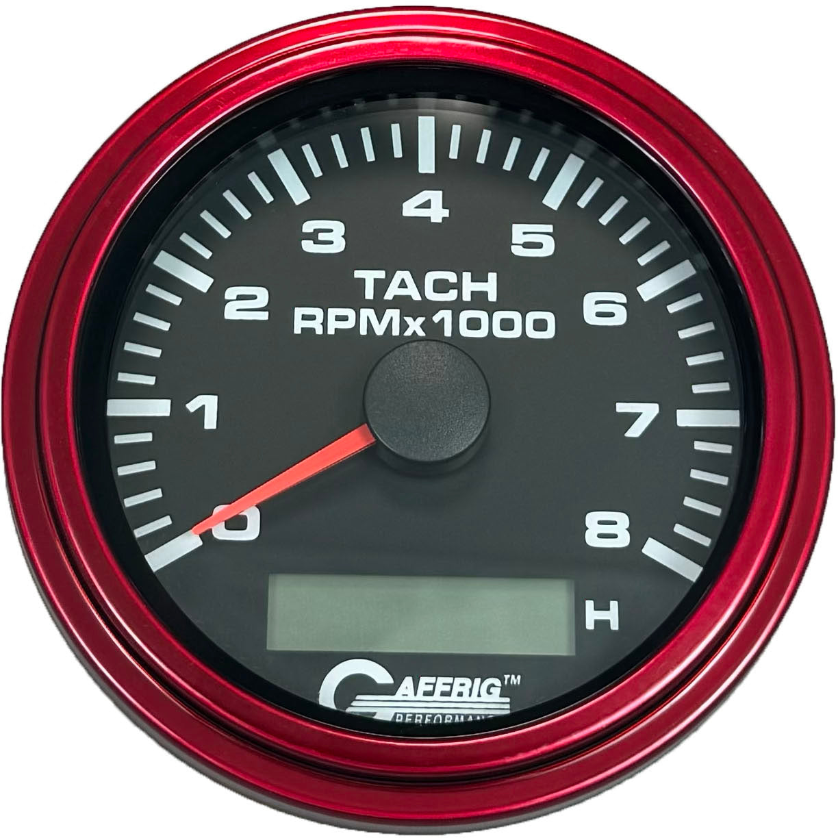 GAFFRIG PART #184260 3 3/8 INCH ELECTRIC TACH/HOUR METER GUAGE 0-8000 RPM BLACK RED / STEP RIM