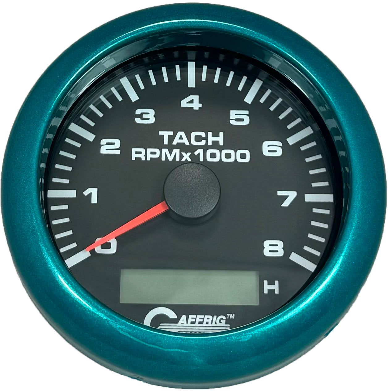 GAFFRIG PART #184260 3 3/8 INCH ELECTRIC TACH/HOUR METER GUAGE 0-8000 RPM BLACK TEAL / STEP RIM