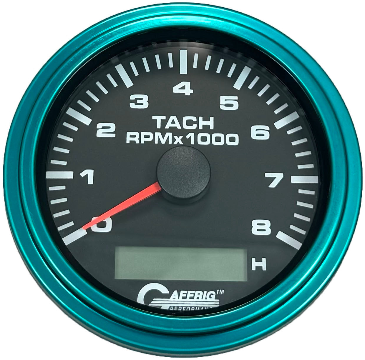 GAFFRIG PART #184260 3 3/8 INCH ELECTRIC TACH/HOUR METER GUAGE 0-8000 RPM BLACK TEAL / STEP RIM