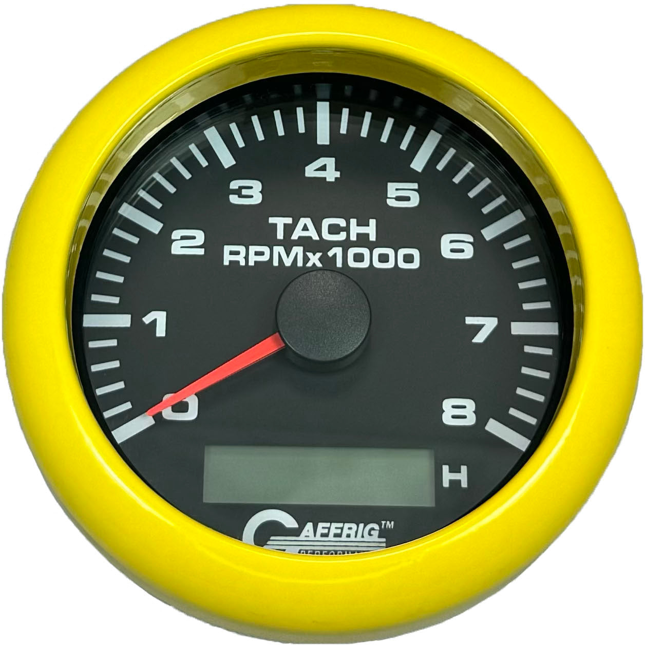 GAFFRIG PART #184260 3 3/8 INCH ELECTRIC TACH/HOUR METER GUAGE 0-8000 RPM BLACK YELLOW / STEP RIM