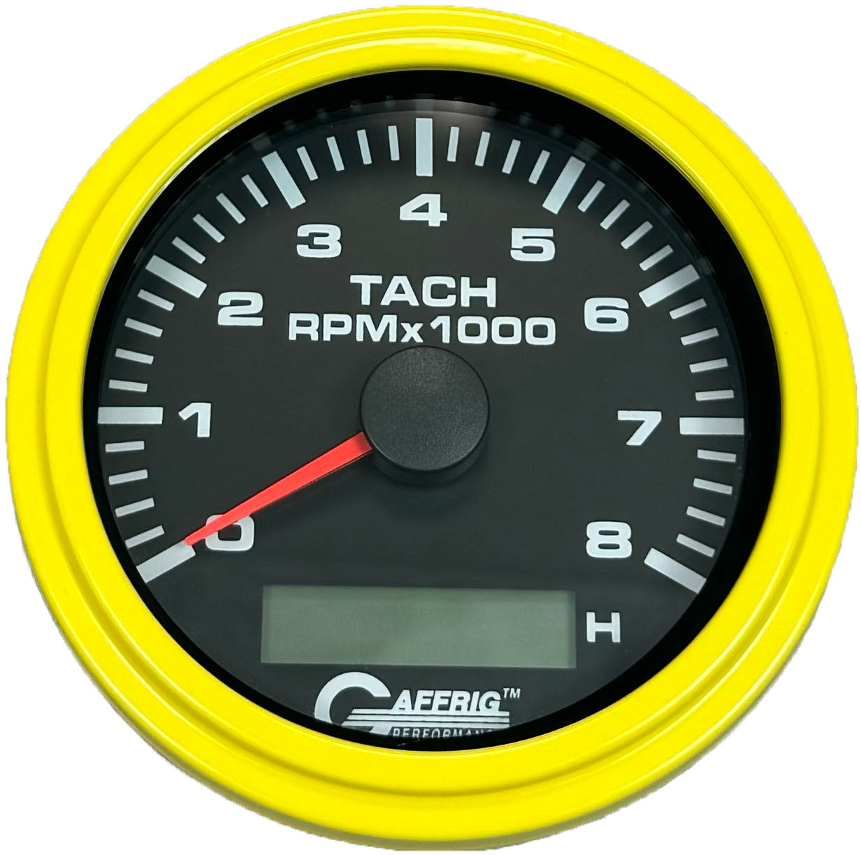 GAFFRIG PART #184260 3 3/8 INCH ELECTRIC TACH/HOUR METER GUAGE 0-8000 RPM BLACK YELLOW / STEP RIM