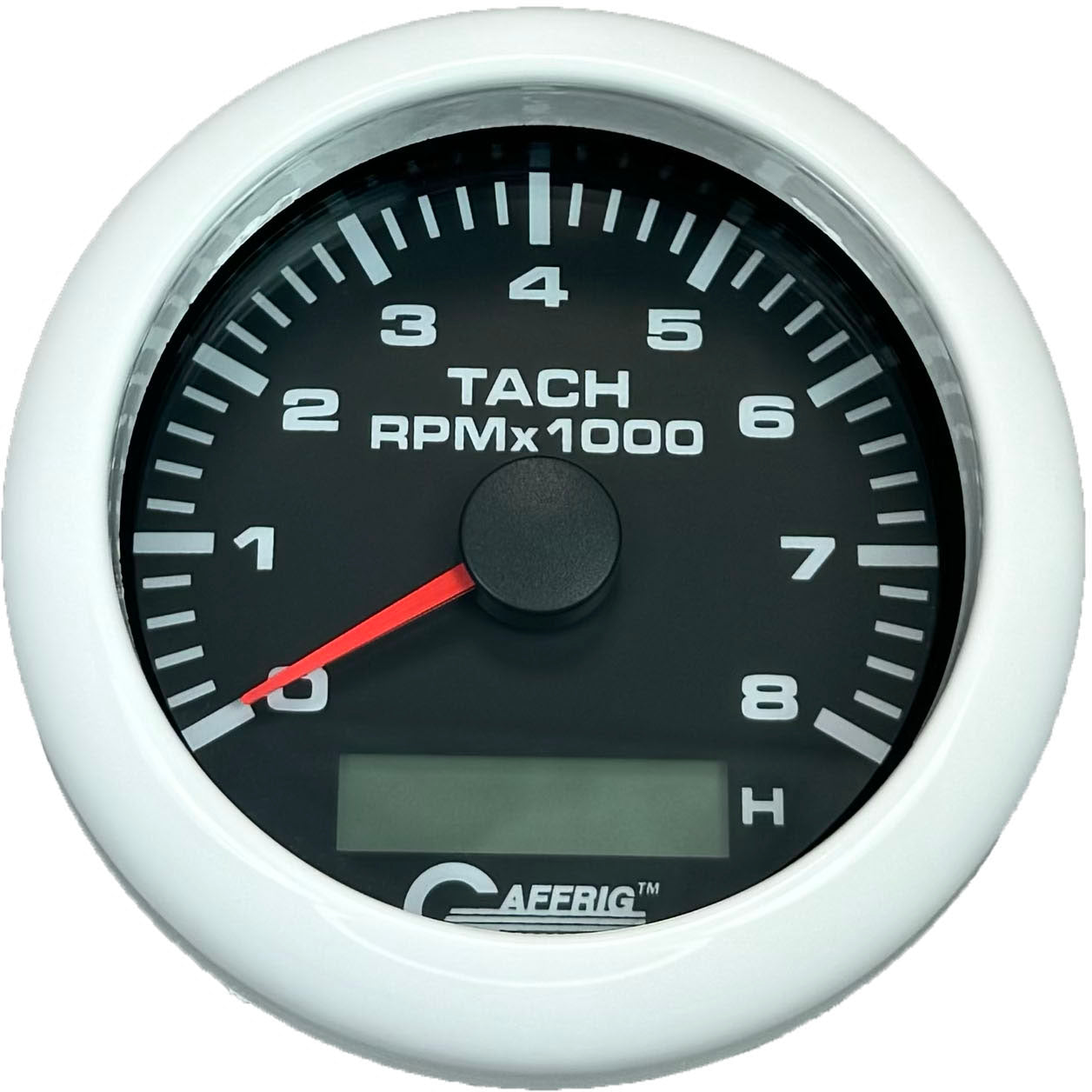 GAFFRIG PART #184260 3 3/8 INCH ELECTRIC TACH/HOUR METER GUAGE 0-8000 RPM BLACK WHITE / STEP RIM