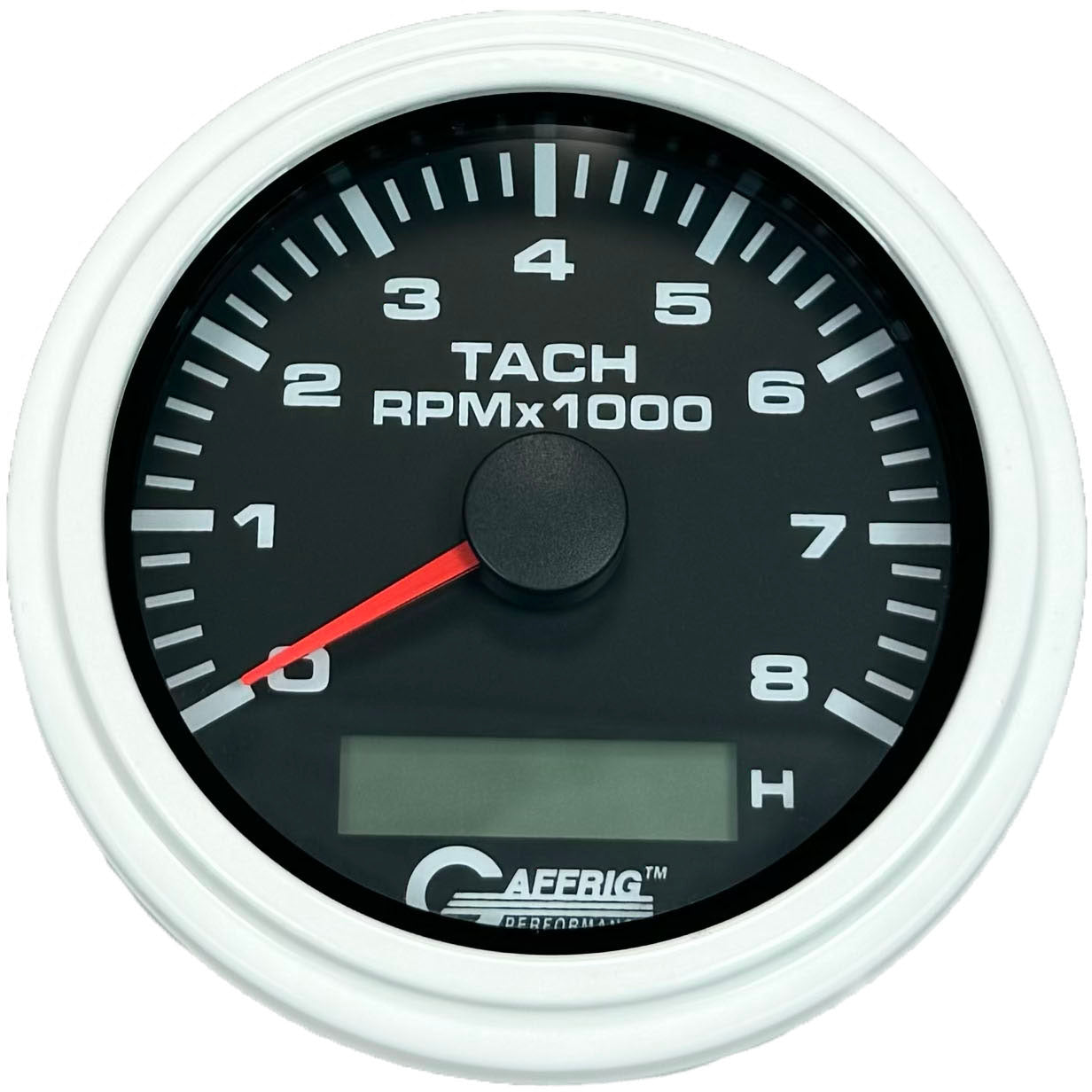 GAFFRIG PART #184260 3 3/8 INCH ELECTRIC TACH/HOUR METER GUAGE 0-8000 RPM BLACK WHITE / STEP RIM