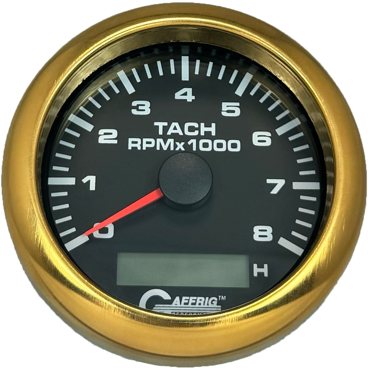 GAFFRIG PART #184260 3 3/8 INCH ELECTRIC TACH/HOUR METER GUAGE 0-8000 RPM BLACK GOLD / STEP RIM