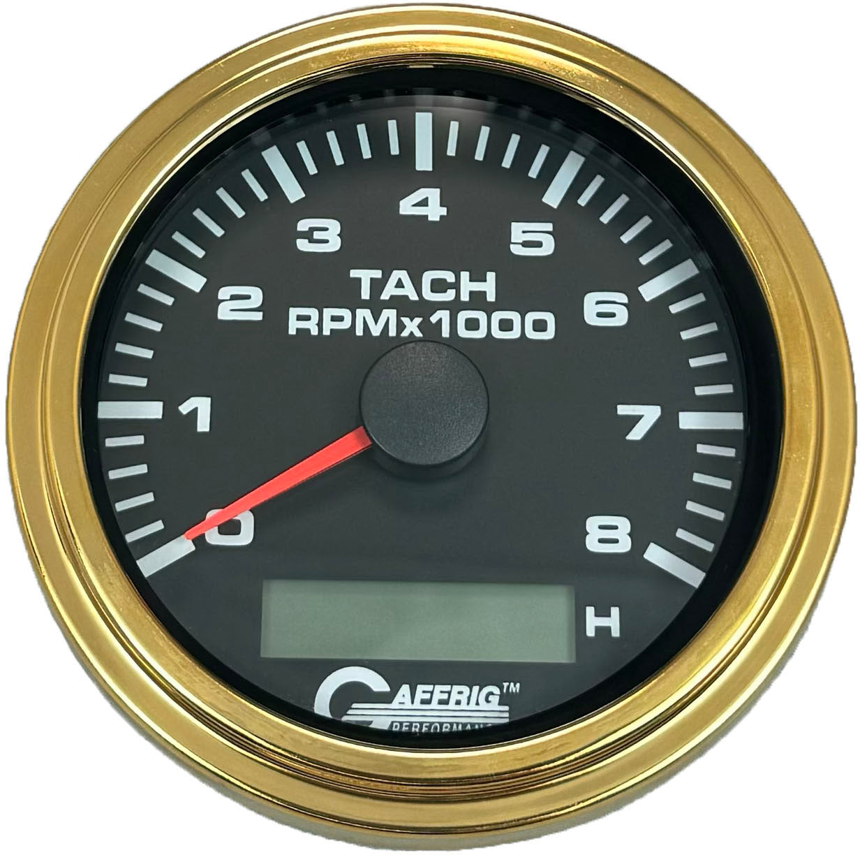 GAFFRIG PART #184260 3 3/8 INCH ELECTRIC TACH/HOUR METER GUAGE 0-8000 RPM BLACK GOLD / STEP RIM