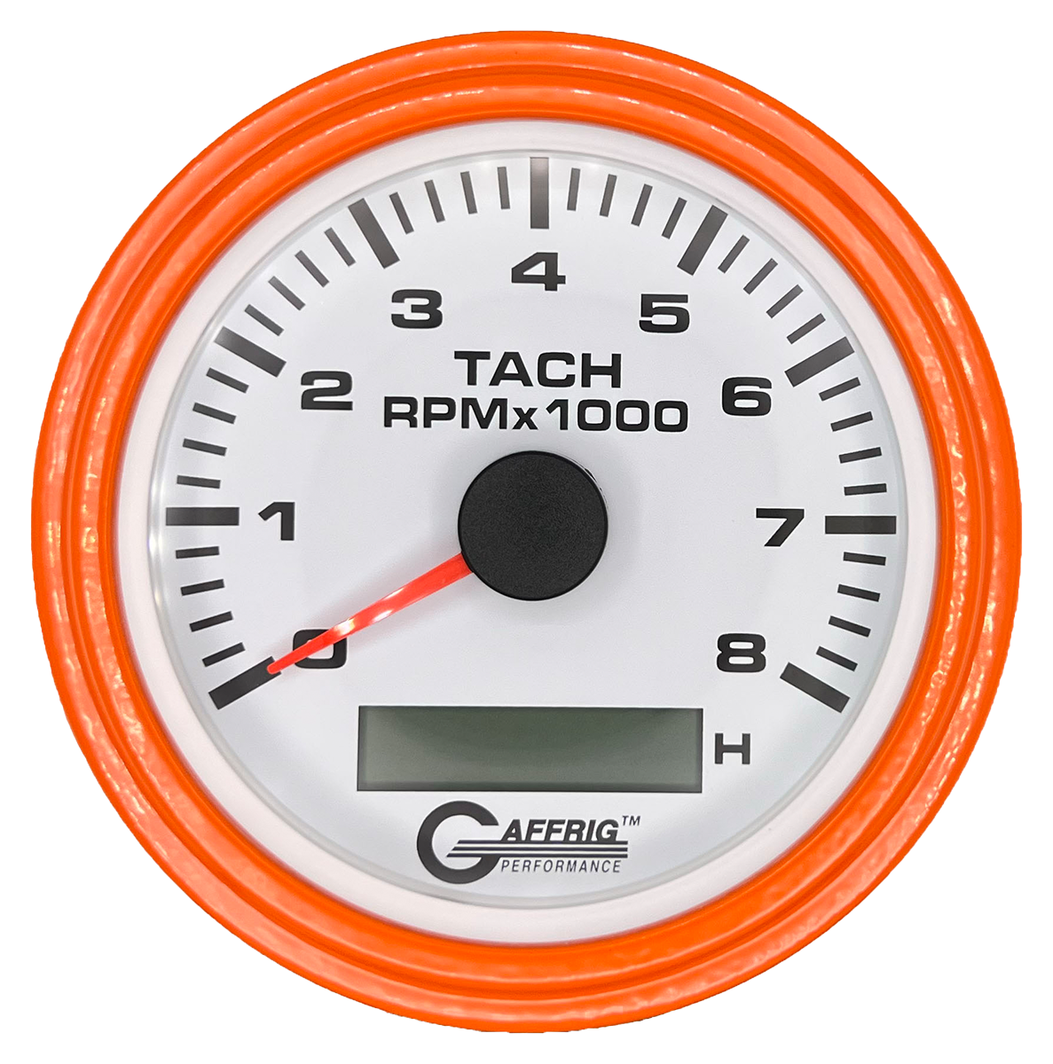#184760 3 3/8 INCH ELECTRIC TACH/HOUR METER 0-8000 RPM WHITE Orange / Step