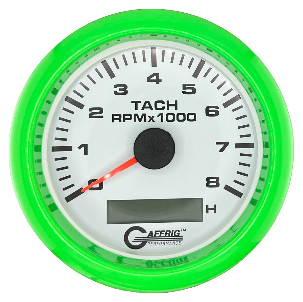 #184760 3 3/8 INCH ELECTRIC TACH/HOUR METER 0-8000 RPM WHITE Lime Green / Step
