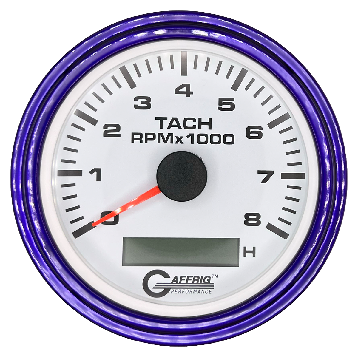 #184760 3 3/8 INCH ELECTRIC TACH/HOUR METER 0-8000 RPM WHITE Purple / Step
