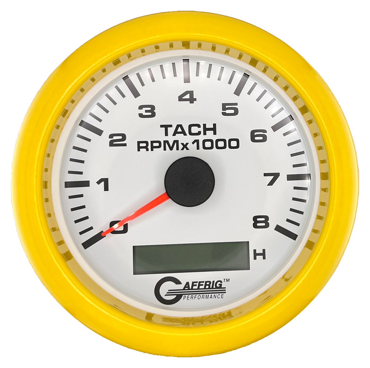 #184760 3 3/8 INCH ELECTRIC TACH/HOUR METER 0-8000 RPM WHITE Yellow / Step