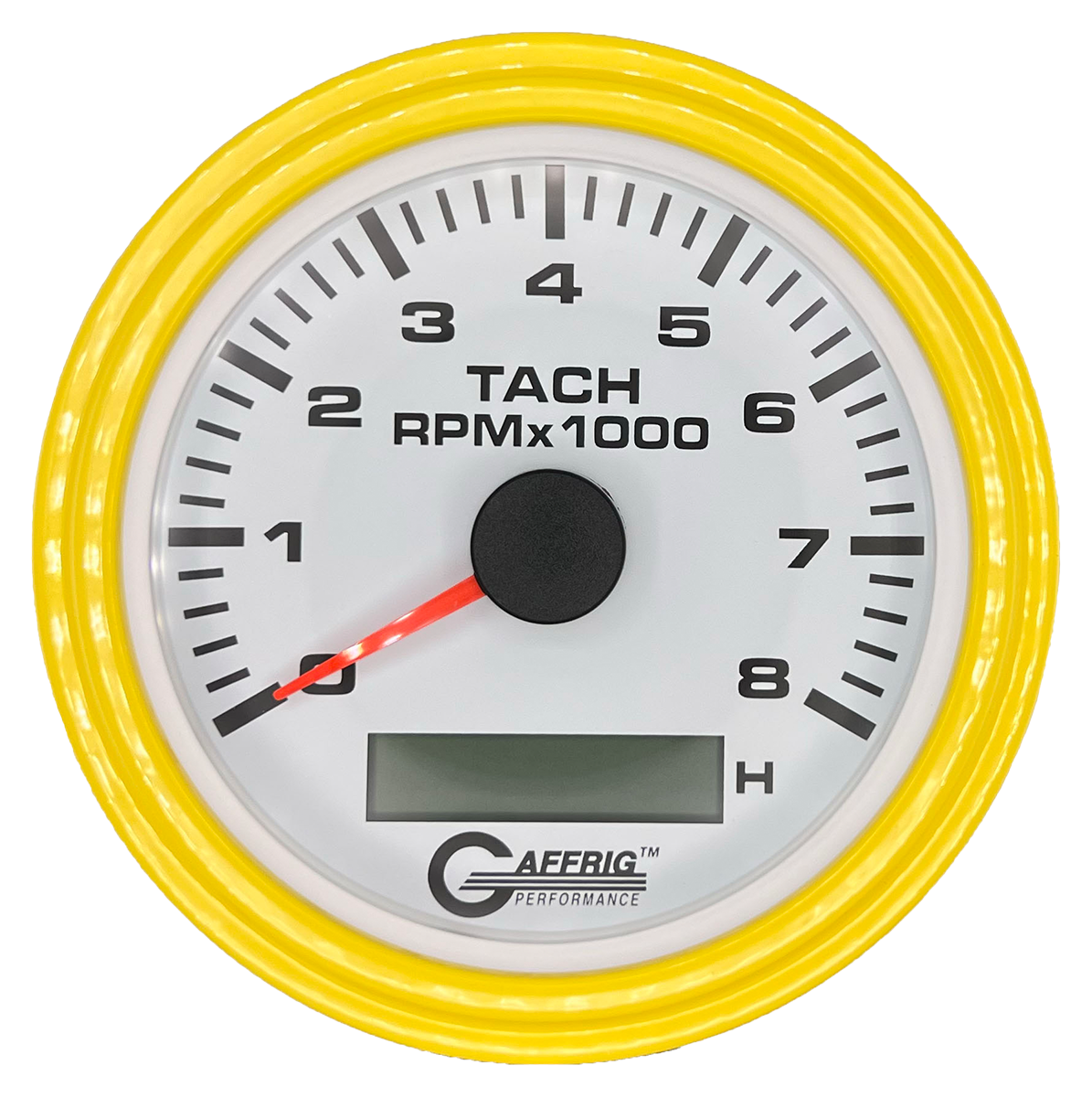 #184760 3 3/8 INCH ELECTRIC TACH/HOUR METER 0-8000 RPM WHITE Yellow / Step