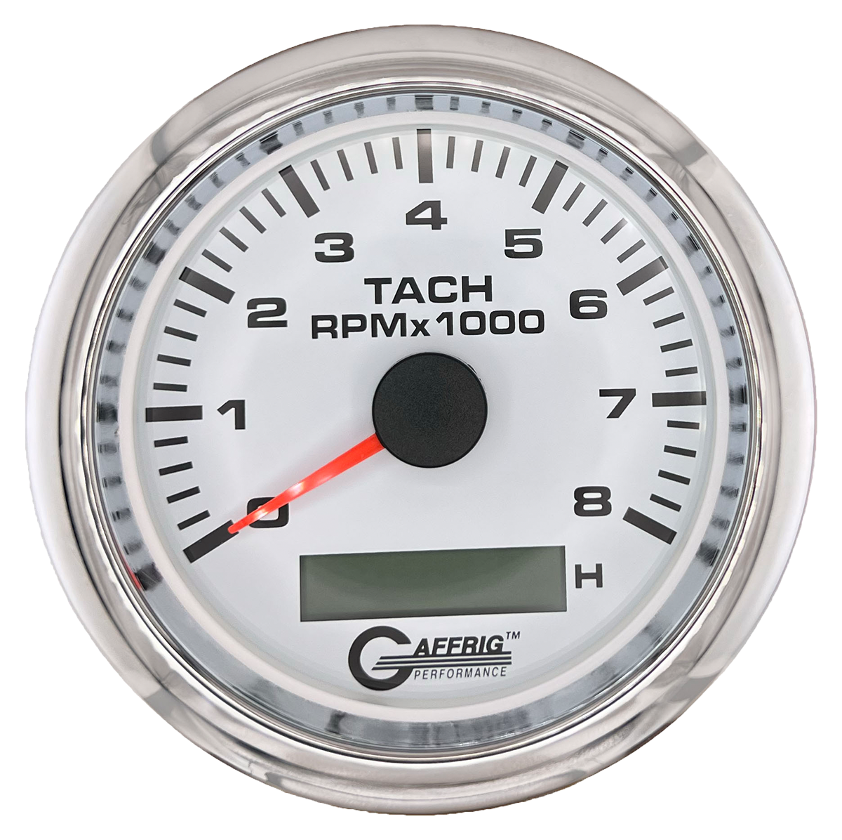#184760 3 3/8 INCH ELECTRIC TACH/HOUR METER 0-8000 RPM WHITE Chrome / Step