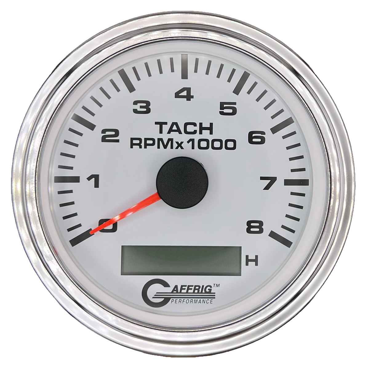 #184760 3 3/8 INCH ELECTRIC TACH/HOUR METER 0-8000 RPM WHITE Chrome / Step