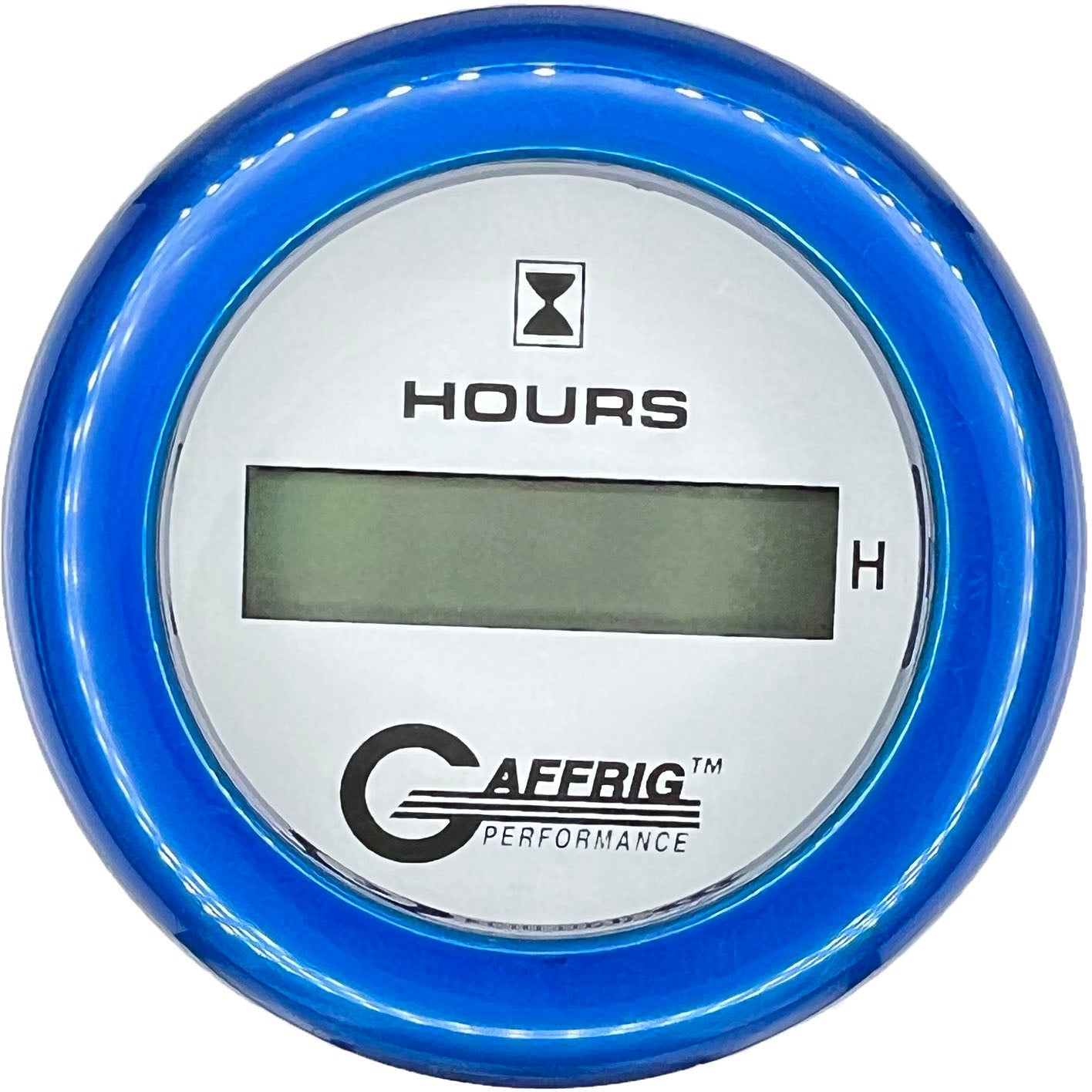 GAFFRIG PART #195510 2 INCH ELECTRIC ENGINE HOUR METER GAUGE WHITE BLUE / STEP RIM